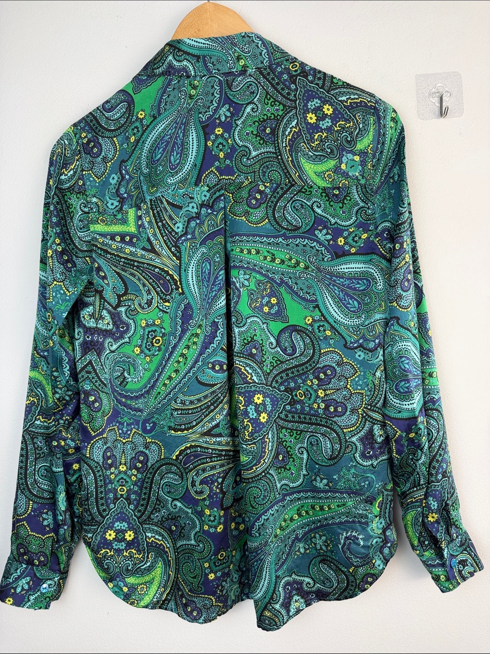 L’Agence Tyler Silk Blouse Deep Lagoon Paisley Bandana Button Up Long Sleeve XST - Picture 12 of 16
